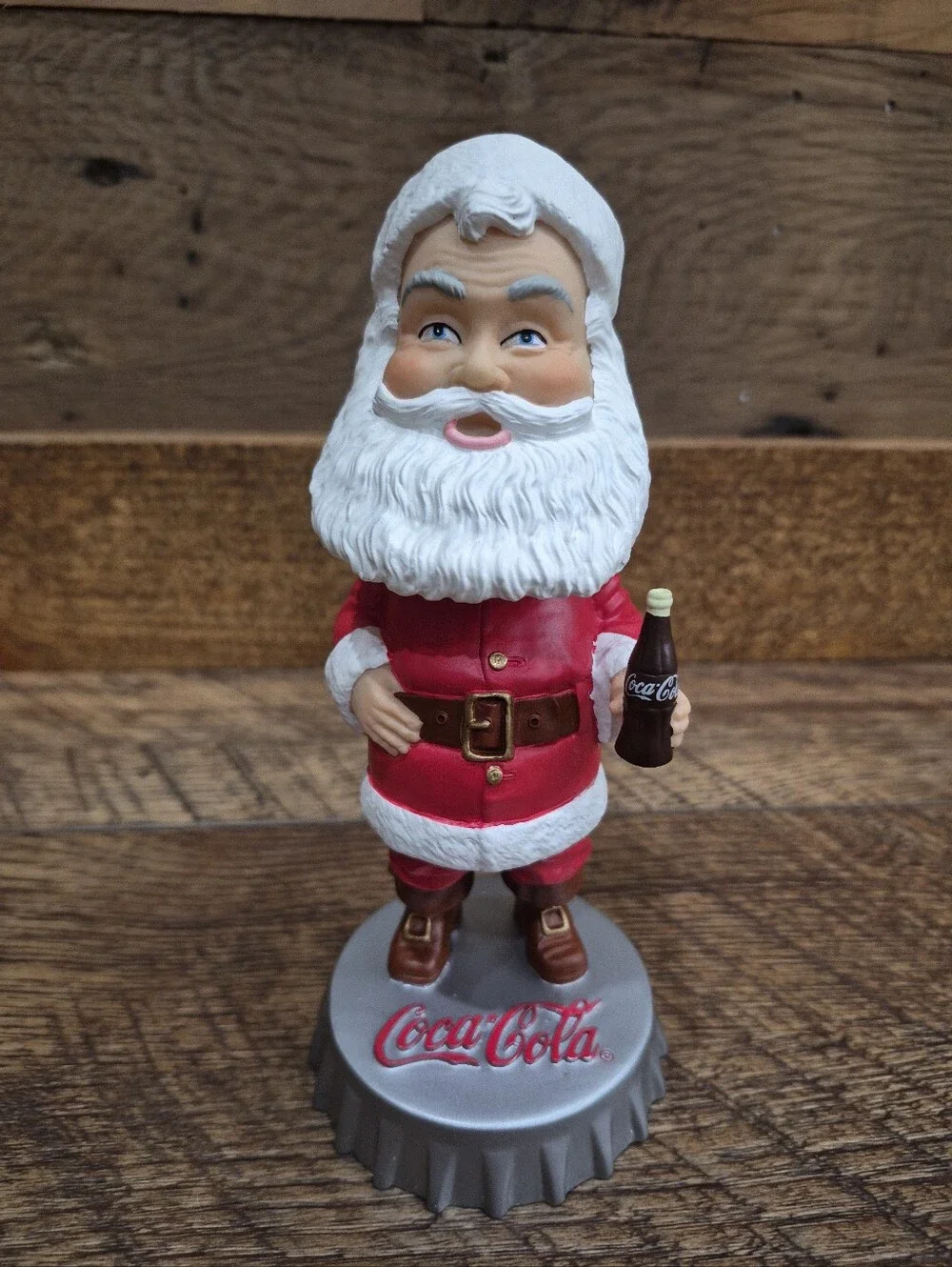 Rare Coca Cola Santa Claus Bobblehead Figurine with Bottle Cap Base New in Box